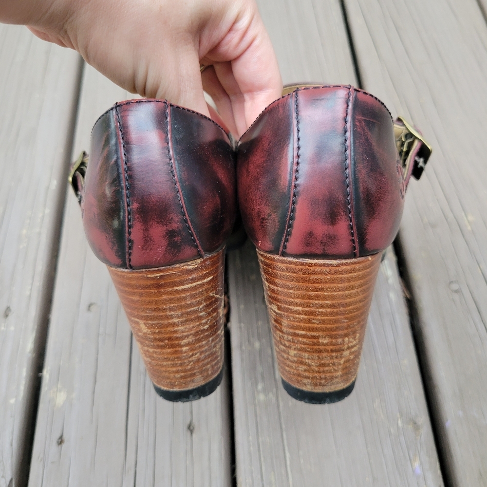 Dr Martens Marlena Oxblood Burgundy Ruboff Distressed Preppy Heeled Mary Jane 10 - Picture 6 of 8